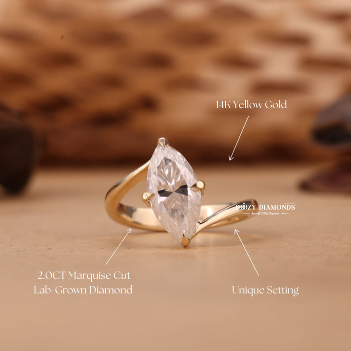 Side angle of marquise solitaire diamond engagement ring