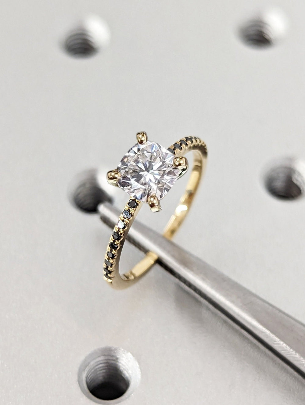 Cushion pave lab grown diamond ring in jewelry gift box
