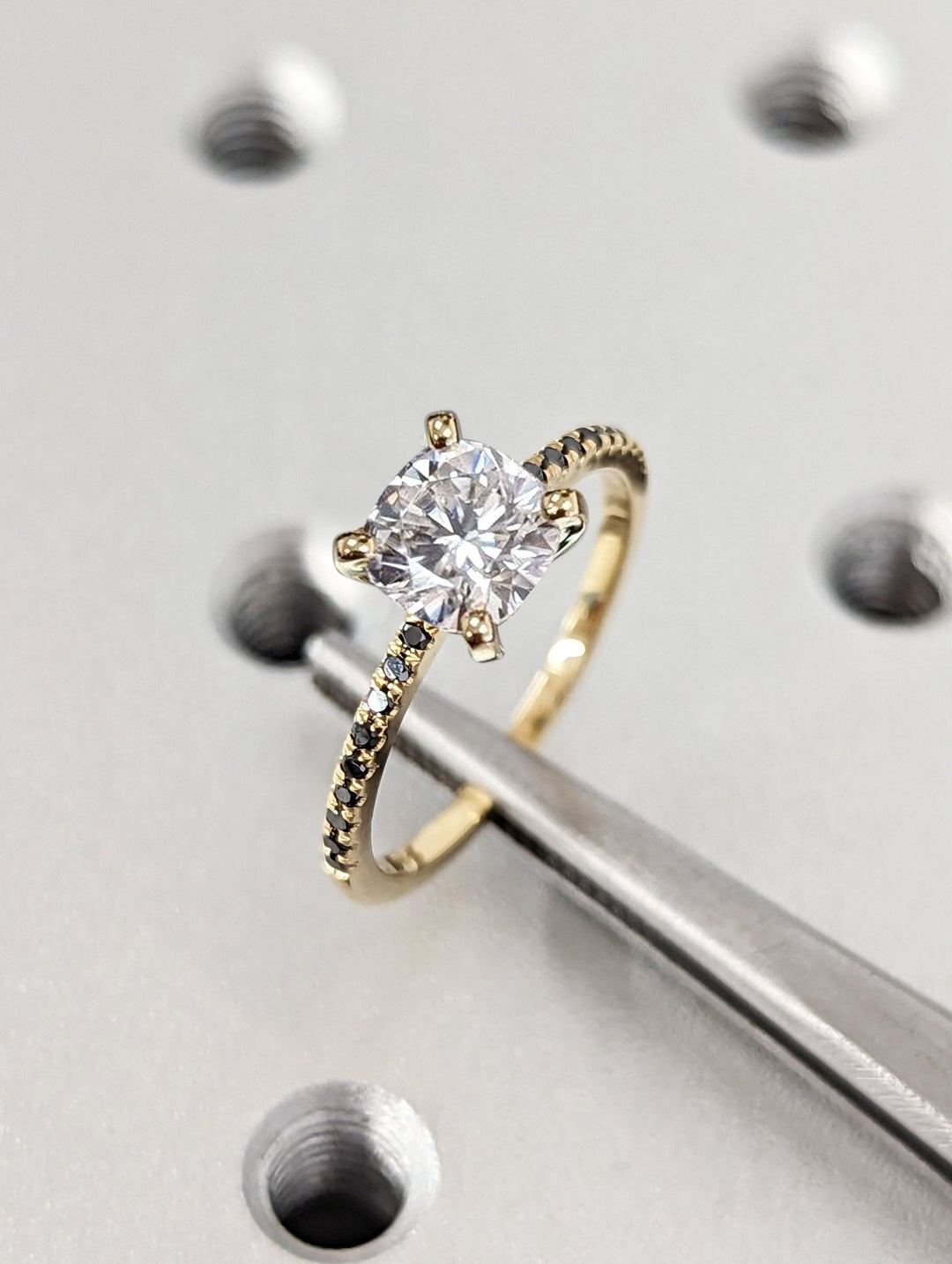 Cushion pave lab grown diamond ring in jewelry gift box