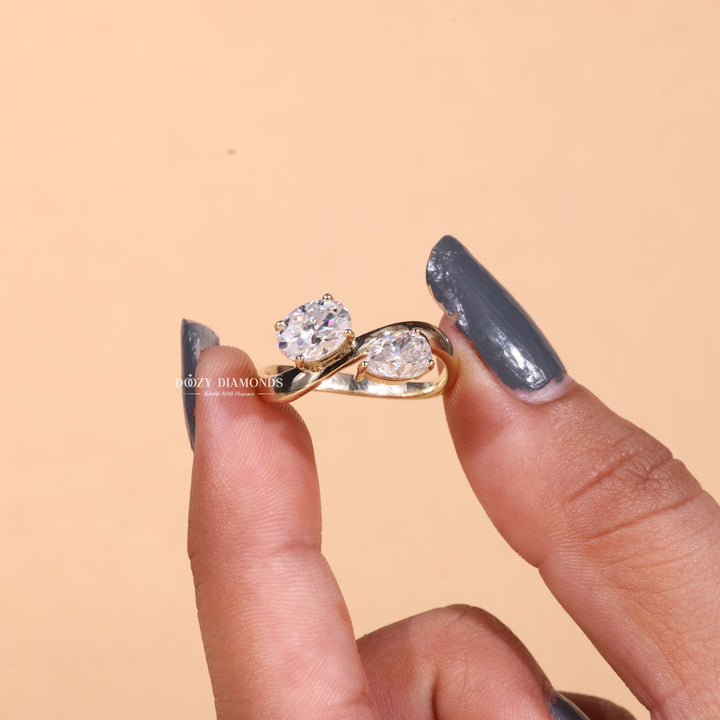 Top-down view of oval cut solitaire engagement ring