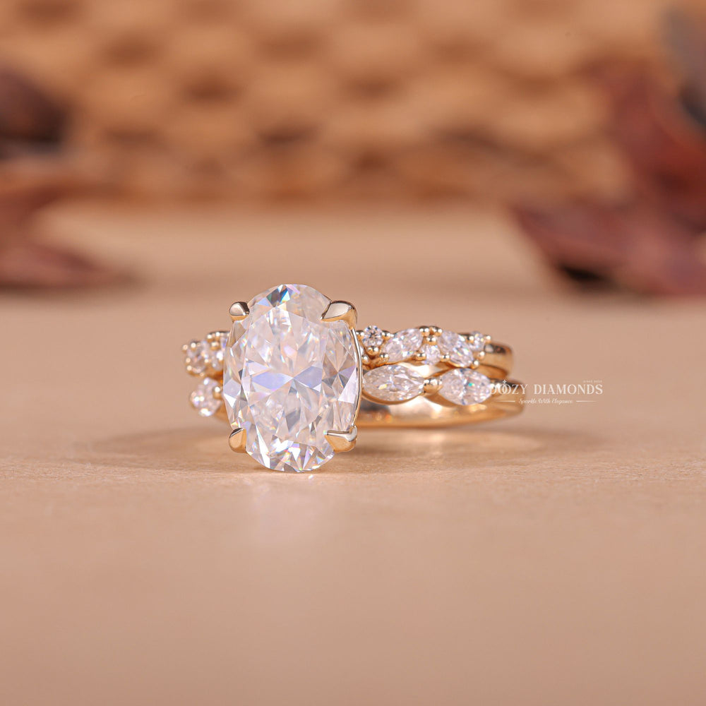 2.0CT Oval Cut EF - VS1 Lab Grown Pave Diamond Ring with Half Eternity Band - Doozy Diamonds