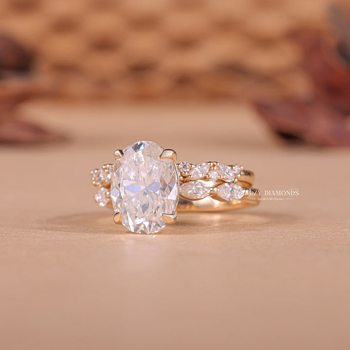 2.0CT Oval Cut EF - VS1 Lab Grown Pave Diamond Ring with Half Eternity Band - Doozy Diamonds