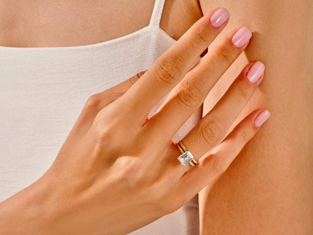 1.50CT Emerald Cut Solitaire F - VS Lab Grown Diamond Engagement Ring Set - Doozy Diamonds