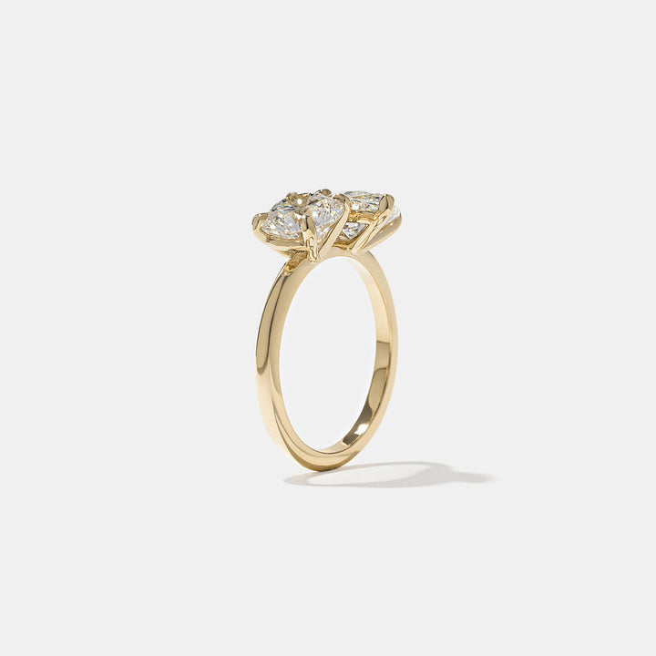 2.0CT Round & Marquise E - VS Lab Grown Toi et Moi Diamond Ring With Plain Band - Doozy Diamonds