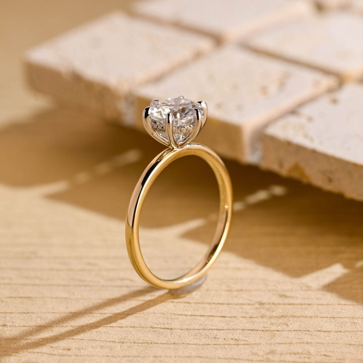 Handcrafted round cut hidden halo lab grown diamond engagement ring