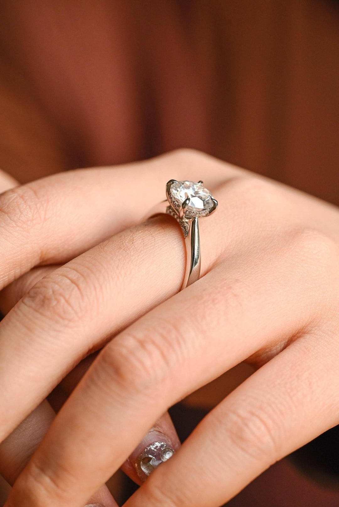 Round hidden halo engagement ring with IGI certificate and packaging