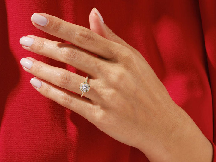 1.0CT Round Cut Halo F - VS Lab Grown Diamond Engagement Ring Set - Doozy Diamonds