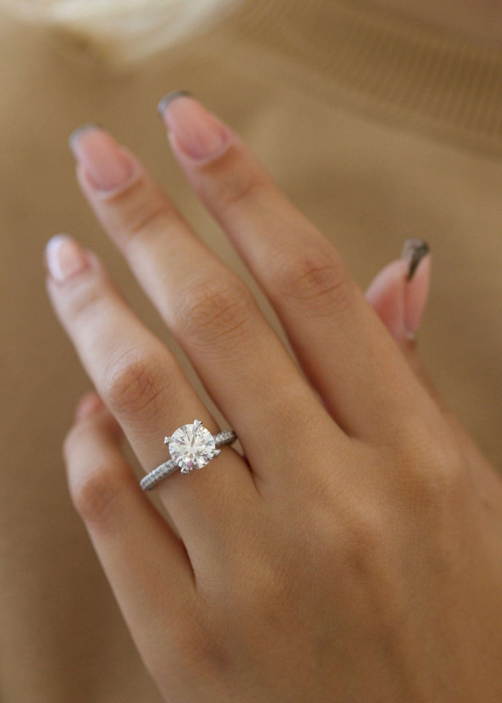 Round pave engagement ring with certified lab grown diamond