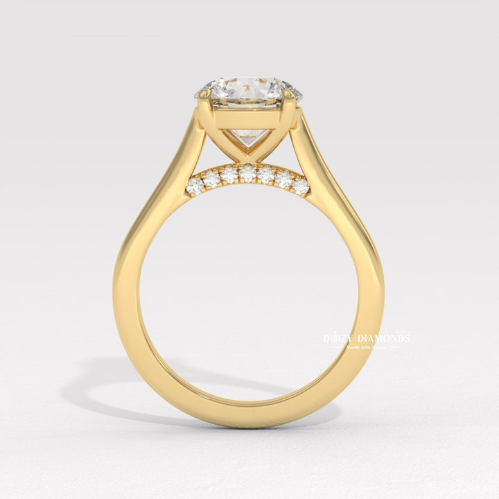 Round solitaire lab grown diamond ring side profile in gold setting