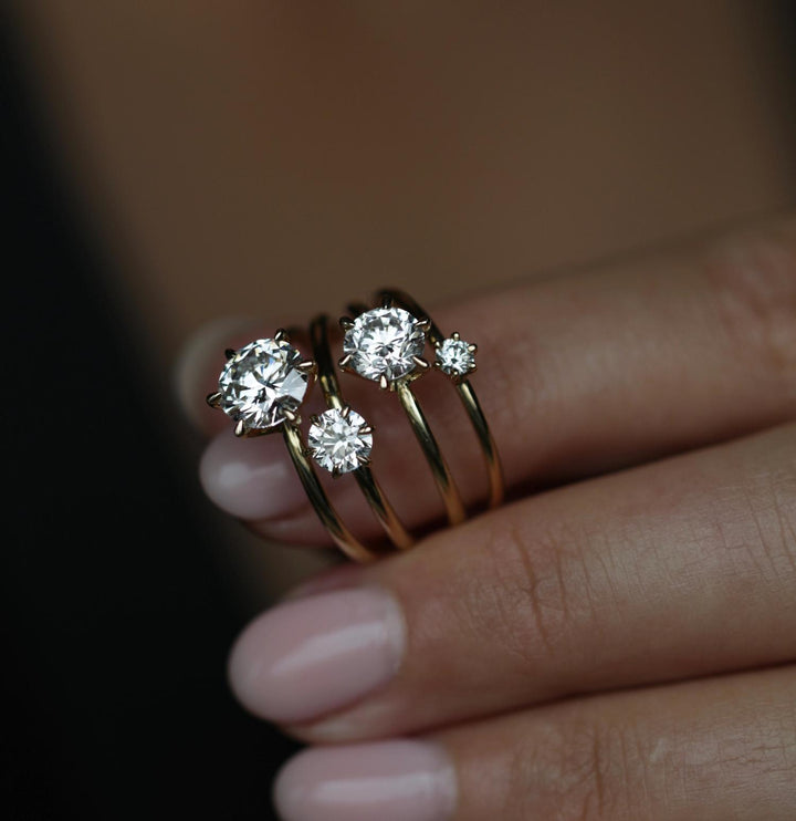 Round solitaire engagement ring close-up highlighting diamond sparkle