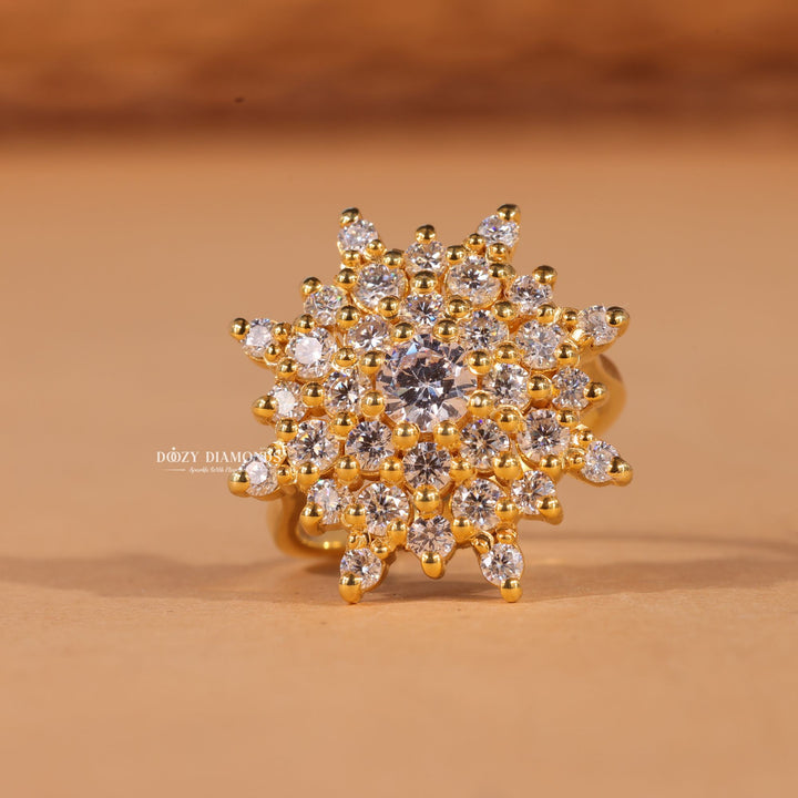IGI certified round cut diamond in cluster engagement ring setting