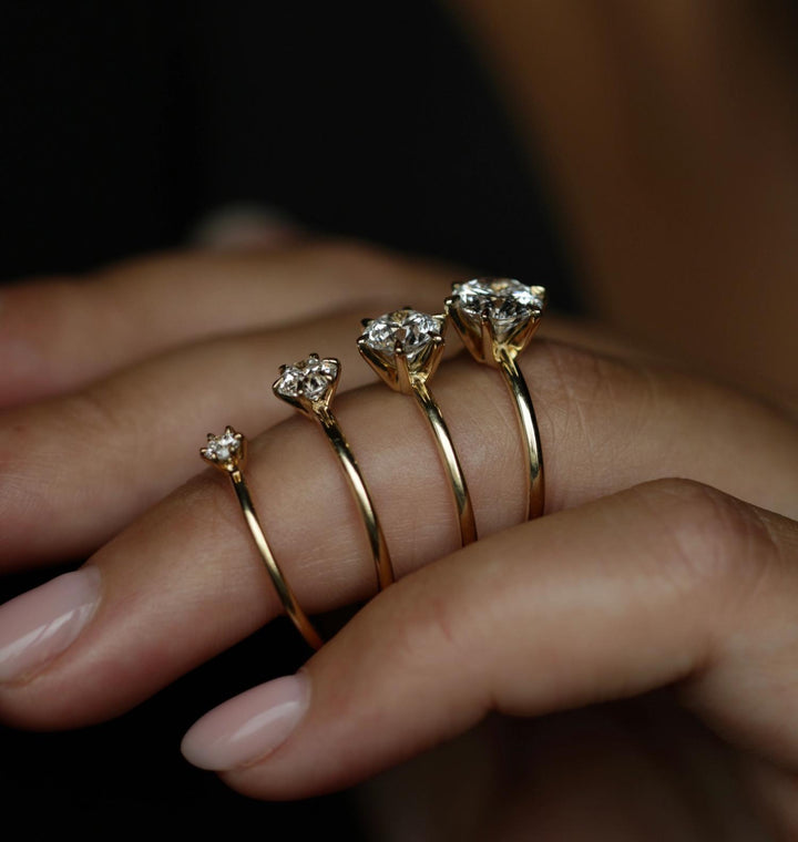 Macro shot of round cut diamond facets in solitaire ring setting