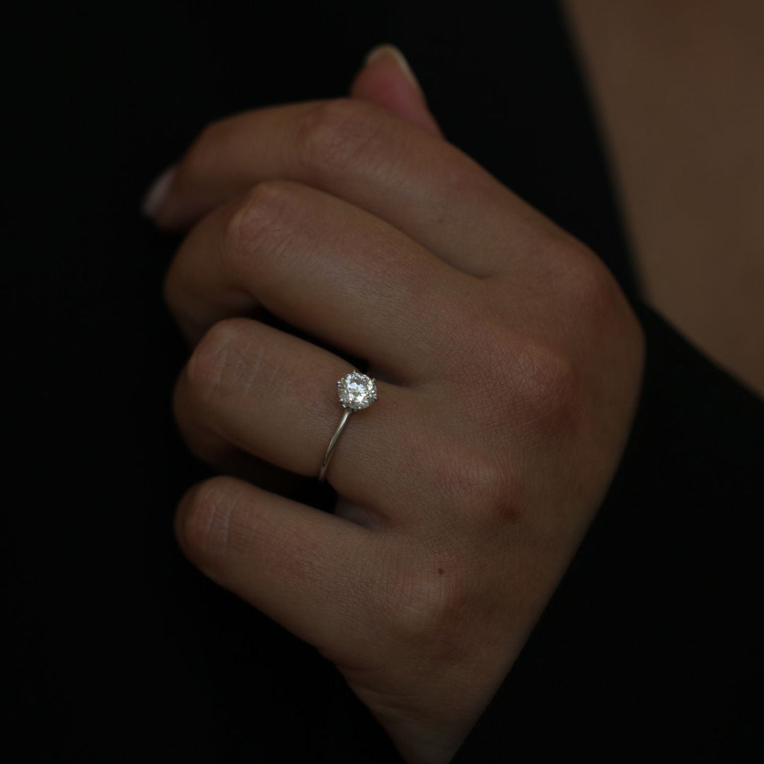Handcrafted round cut solitaire lab grown diamond engagement ring