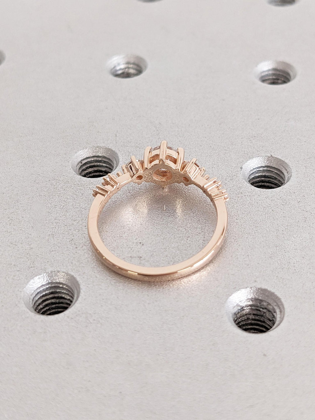 Handcrafted round cut cluster lab grown diamond engagement ring