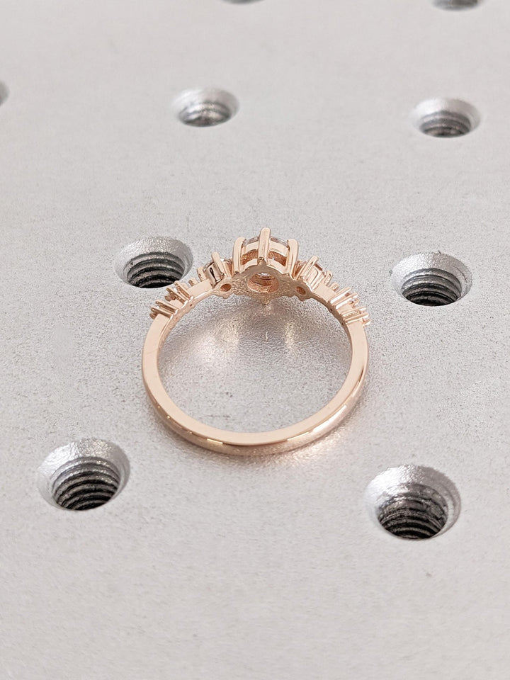 Handcrafted round cut cluster lab grown diamond engagement ring