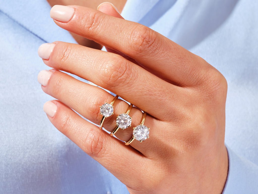 Handcrafted round cut solitaire lab grown diamond engagement ring