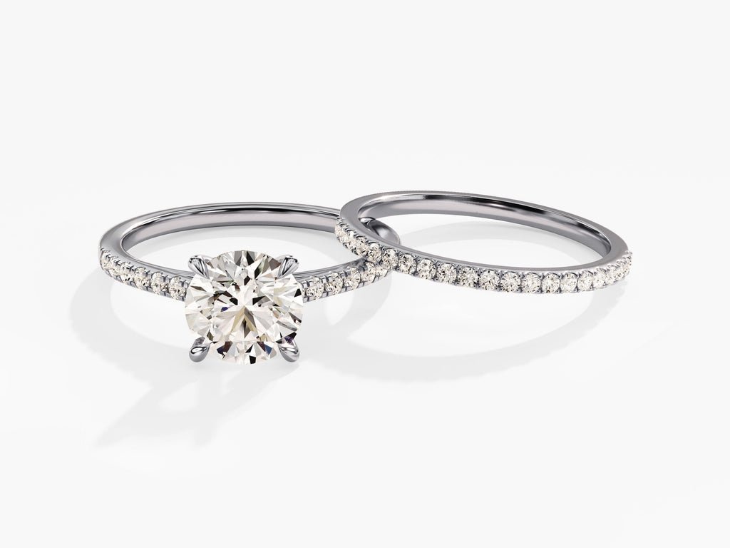 1.50CT Round Cut Pave F - VS Lab Grown Diamond Engagement Ring Set - Doozy Diamonds