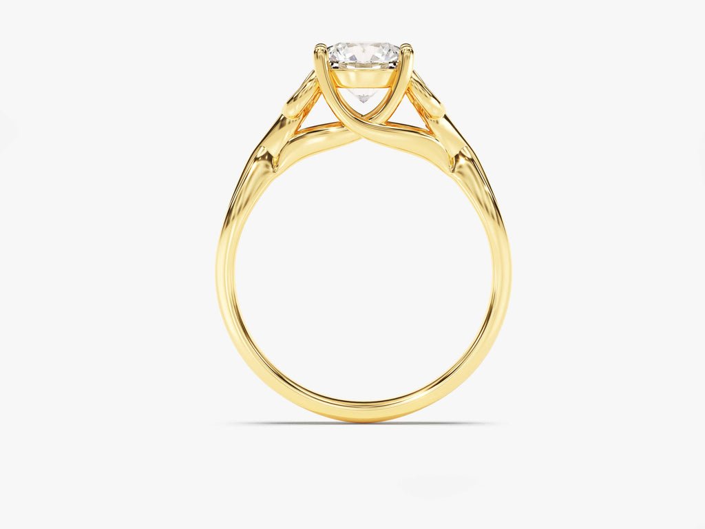 Angled view of round cut diamond in art deco setting