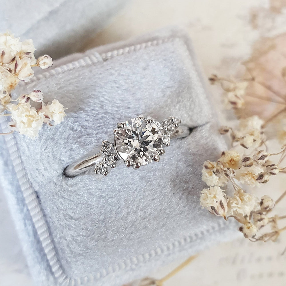 Round cluster lab grown diamond ring in jewelry gift box