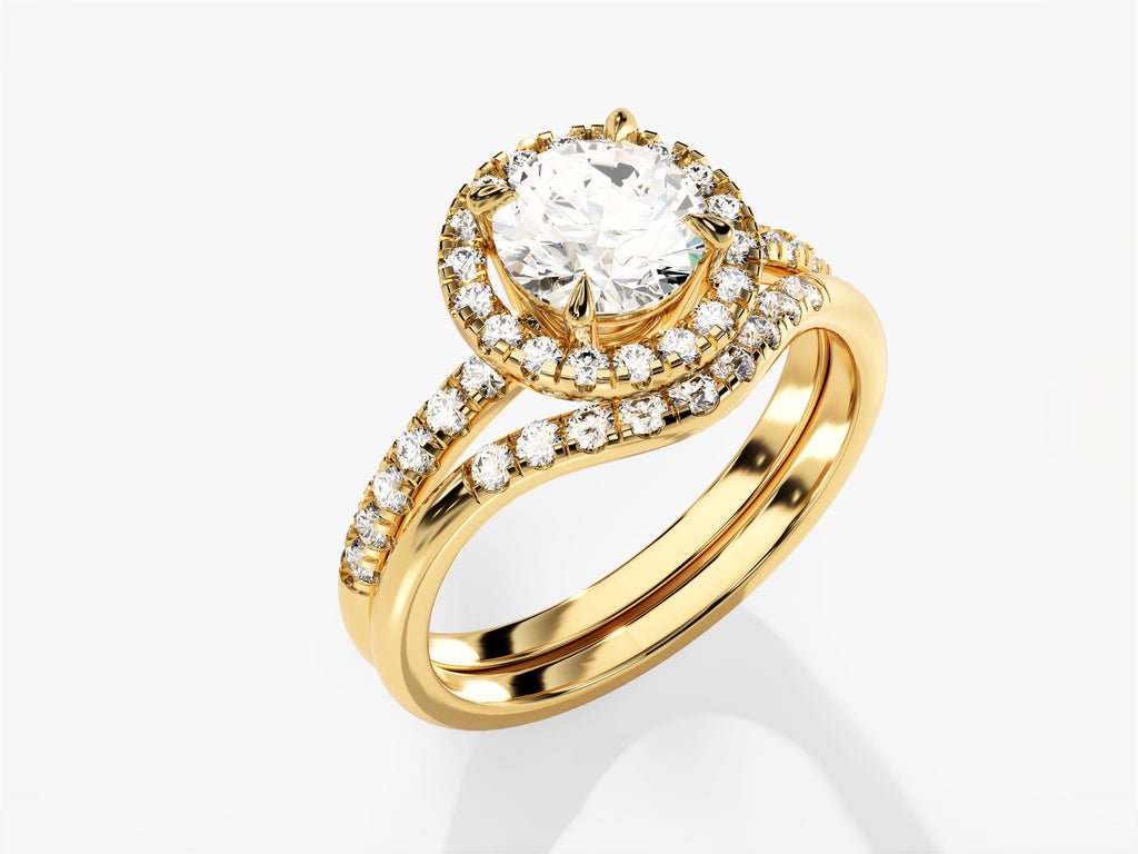1.0CT Round Cut Halo F - VS Lab Grown Diamond Engagement Ring Set - Doozy Diamonds