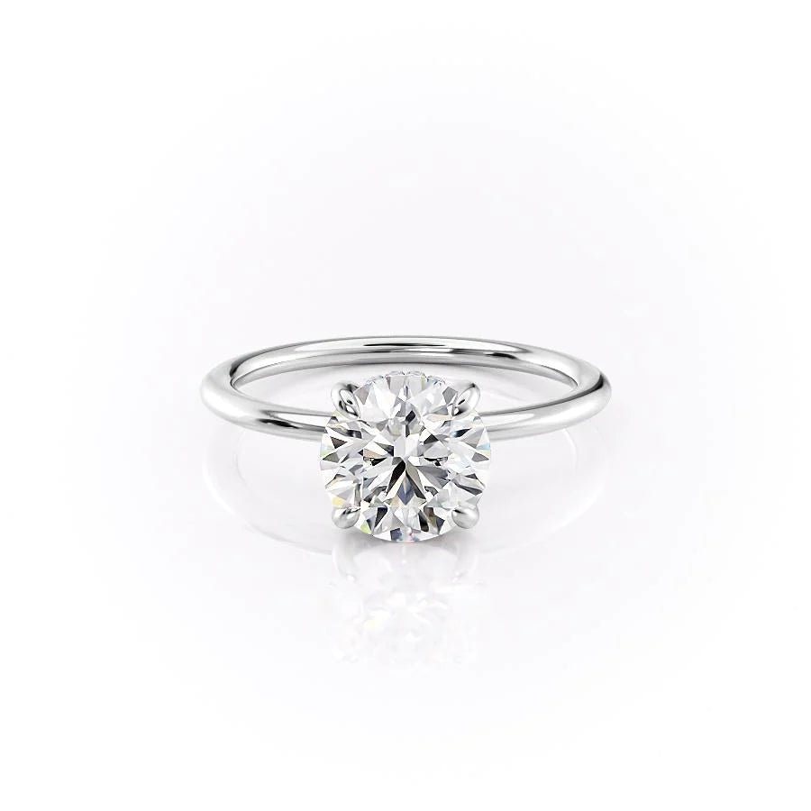 Side angle of round hidden halo diamond engagement ring