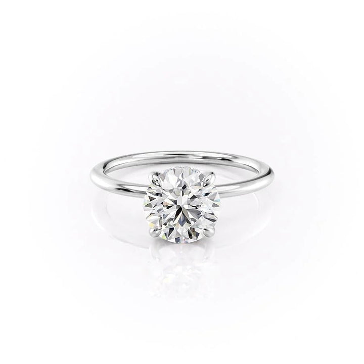 Side angle of round hidden halo diamond engagement ring
