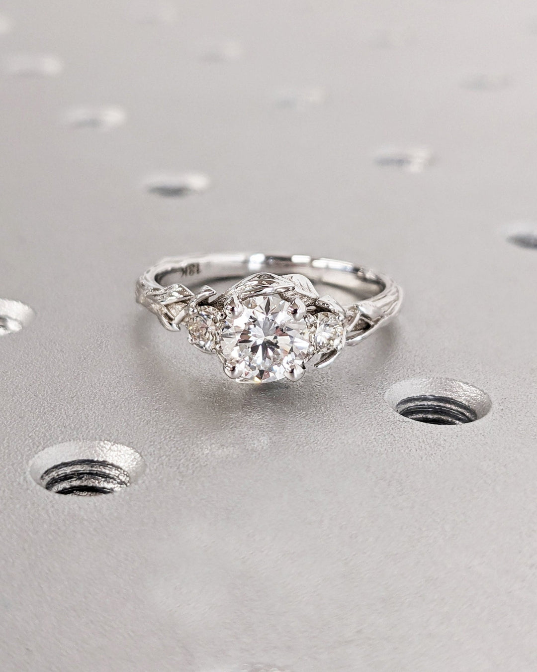 0.75CT round cut three stone engagement ring available to buy now