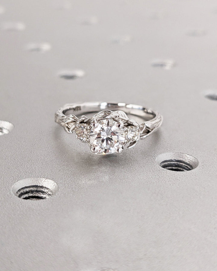 0.75CT round cut three stone engagement ring available to buy now