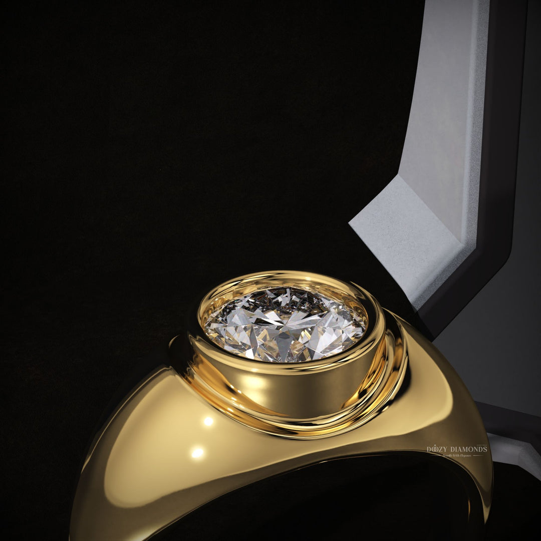 IGI certified round cut diamond in bezel engagement ring setting