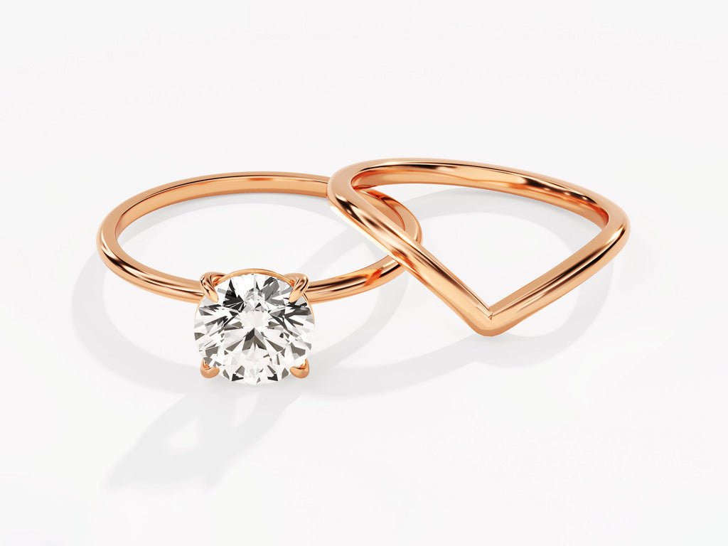 1.50CT Round Cut Solitaire F - VS Diamond Bridal Set Curved Band - Doozy Diamonds