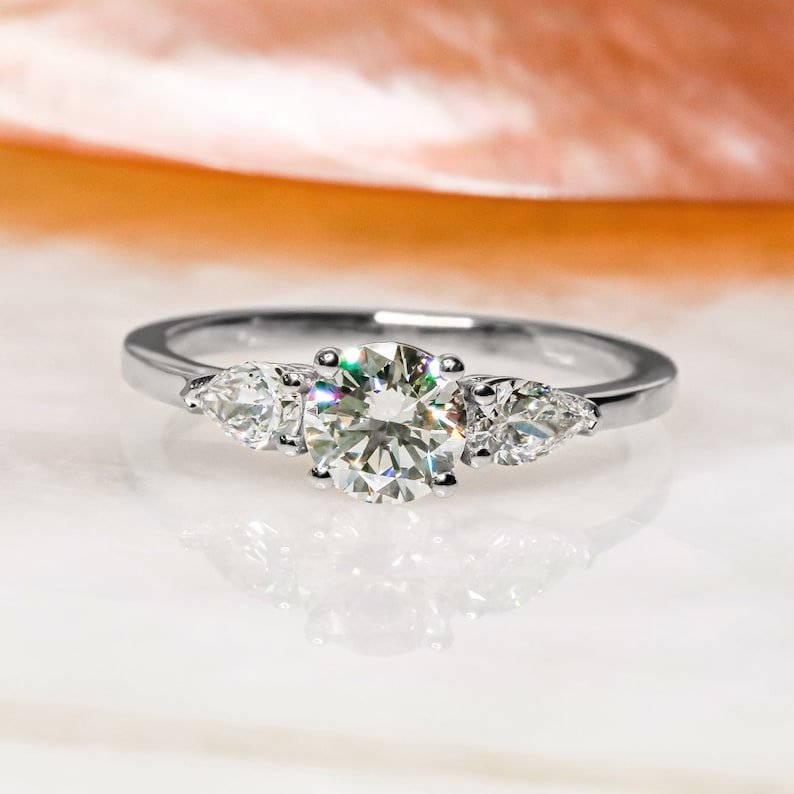 0.80CT round three stone lab grown diamond engagement ring for sale