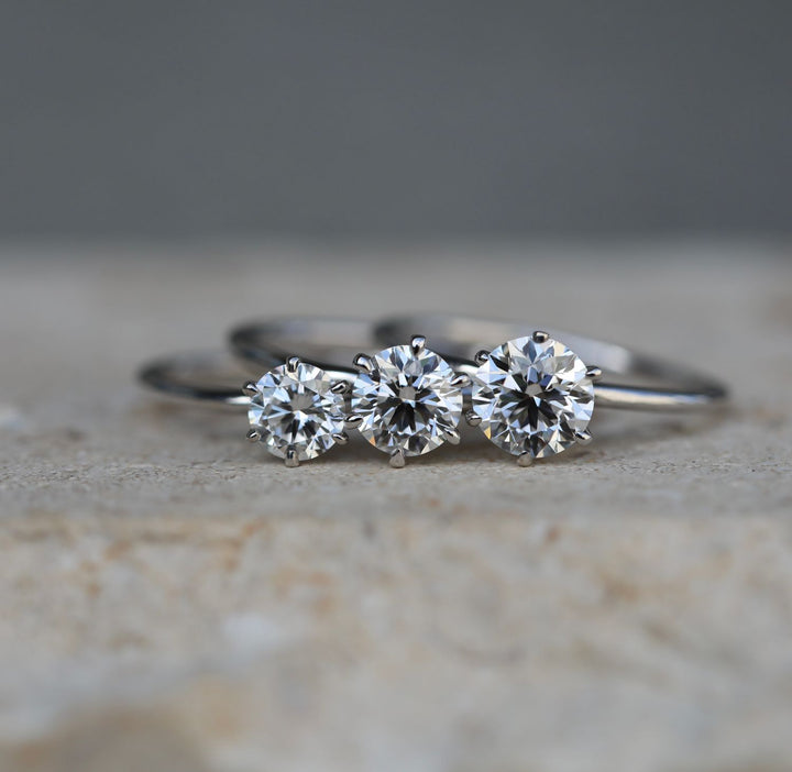 Unboxing view of round cut solitaire diamond engagement ring