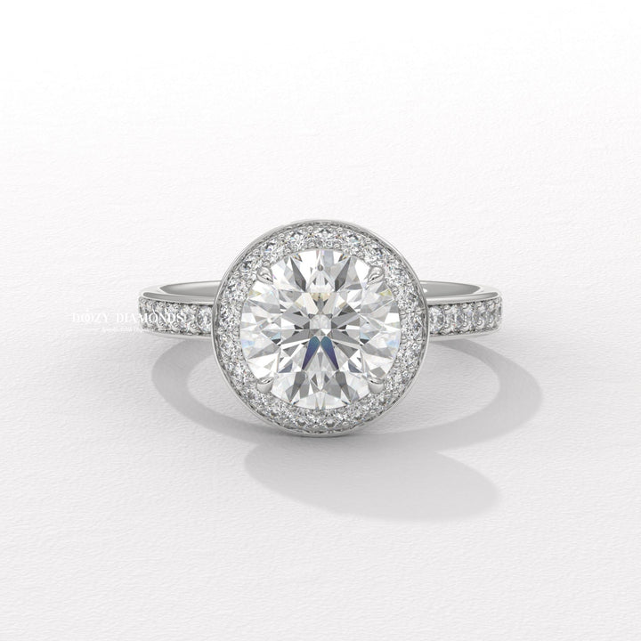 Round halo engagement ring with brilliant diamond sparkle