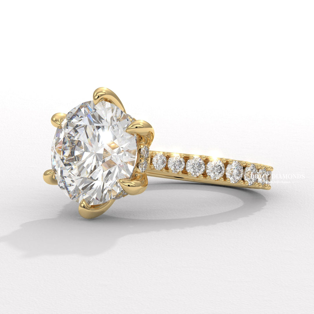 Round cut engagement ring shown with authenticity certificate