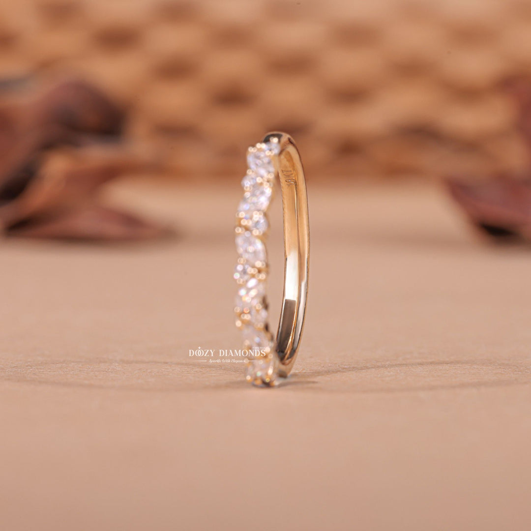 Round Marquise diamond band stacked with engagement ring