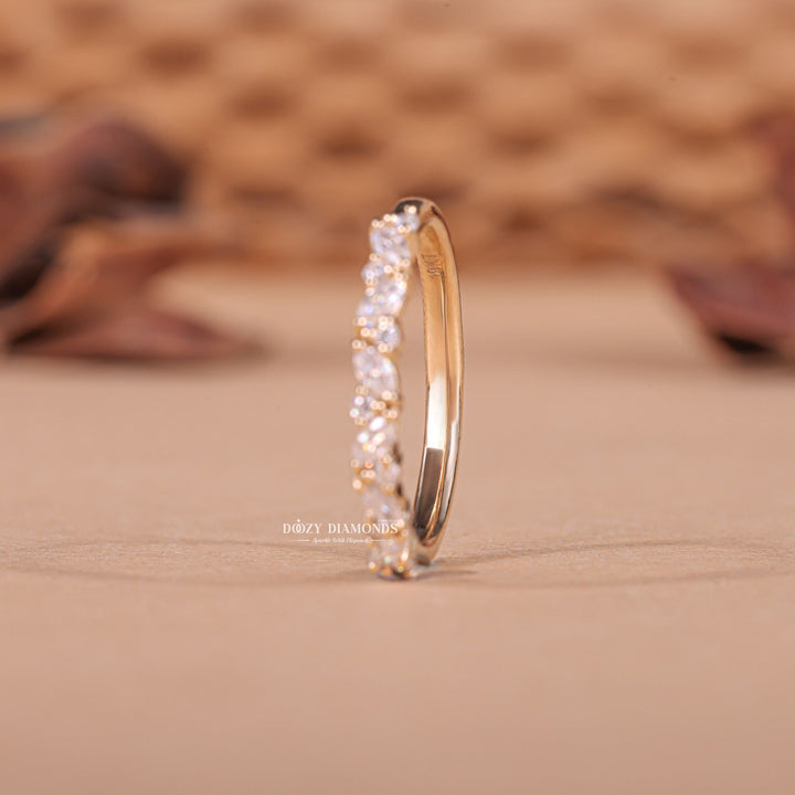 Round Marquise diamond band stacked with engagement ring
