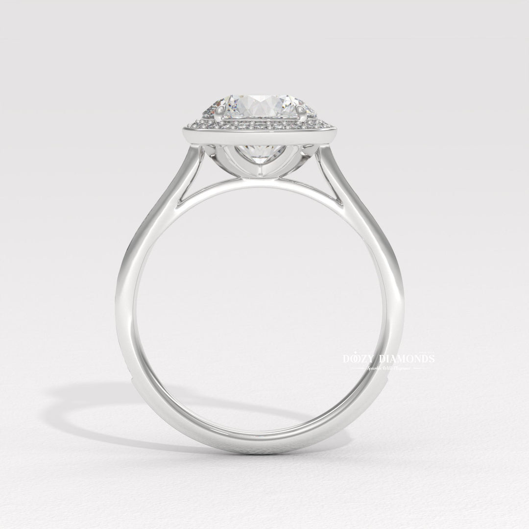 Round pave engagement ring with IGI certificate and packaging