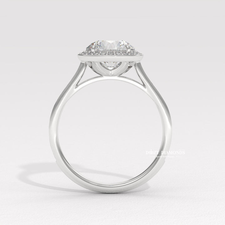 Round pave engagement ring with IGI certificate and packaging