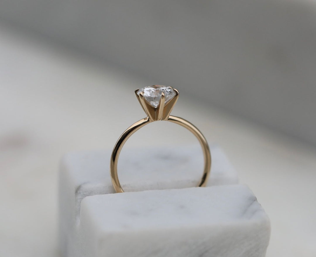 Top-down view of round cut solitaire engagement ring