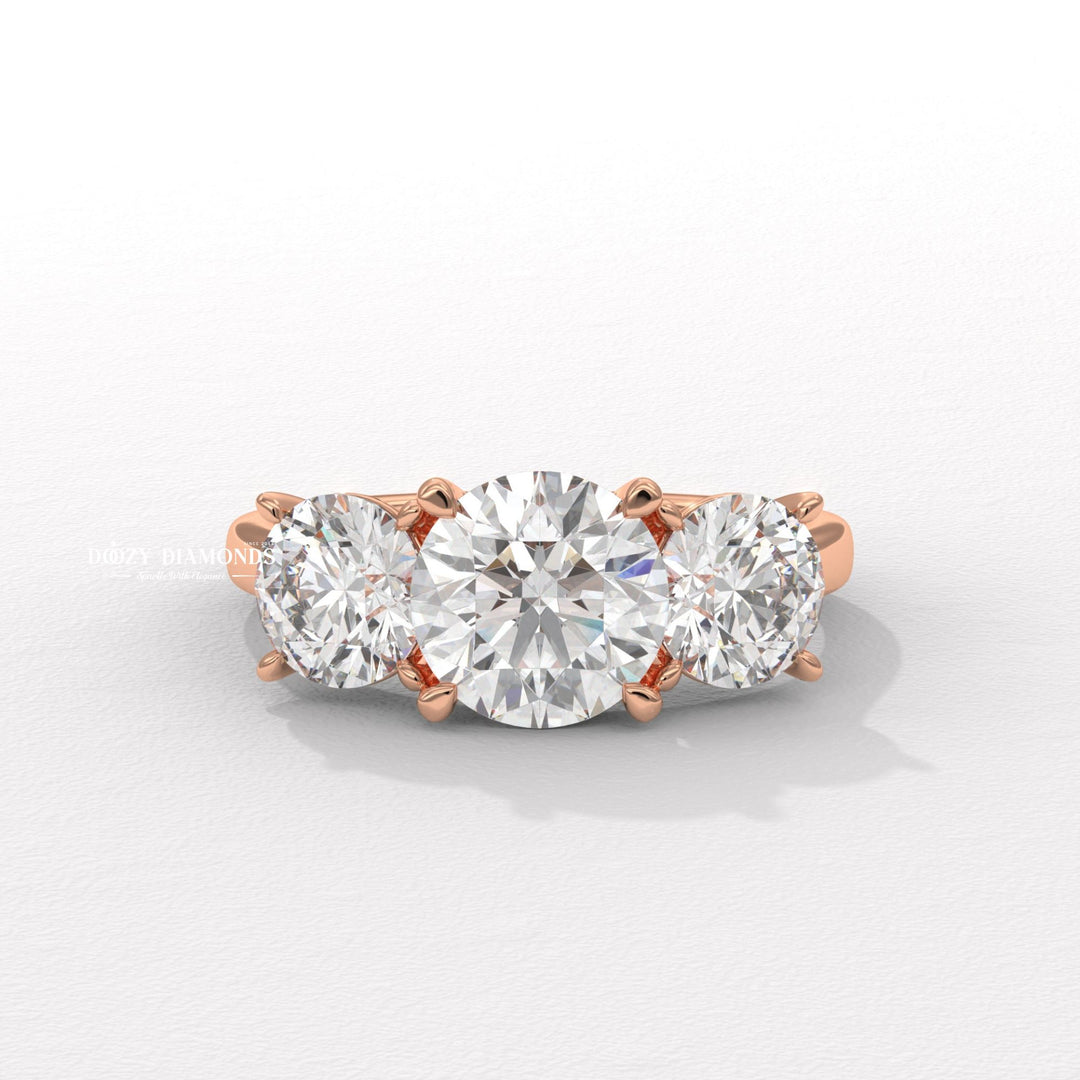 Detailed close-up of round solitaire diamond engagement ring