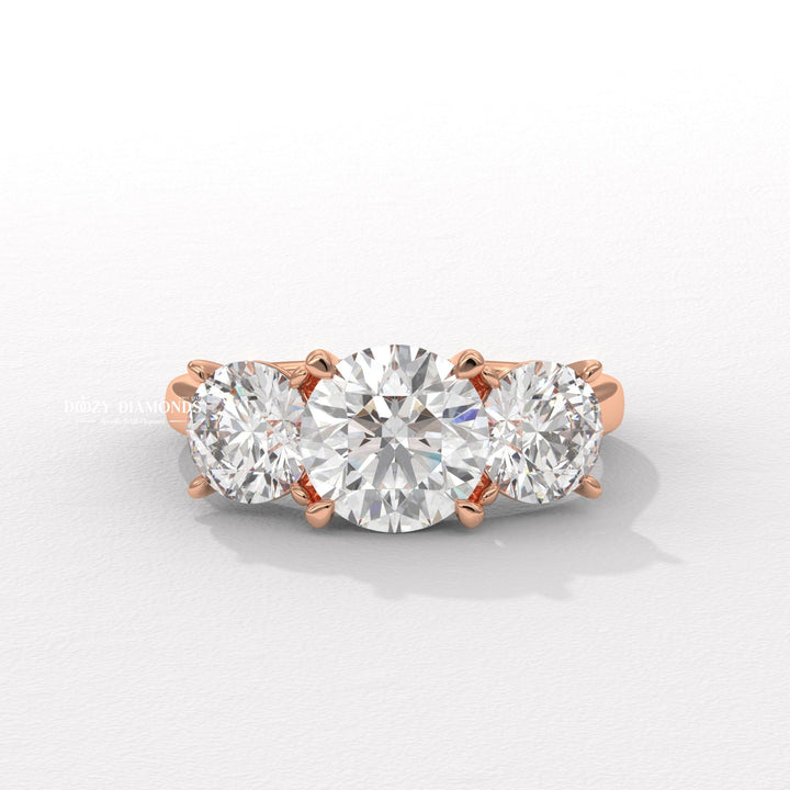 Detailed close-up of round solitaire diamond engagement ring