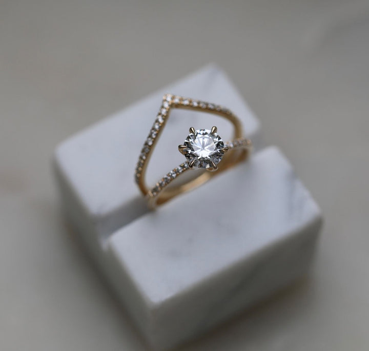 Handcrafted round cut solitaire lab grown diamond engagement ring