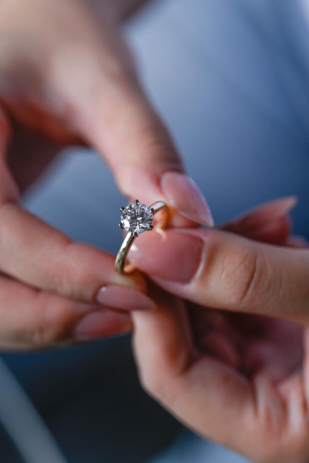 Round solitaire lab grown diamond ring in jewelry gift box