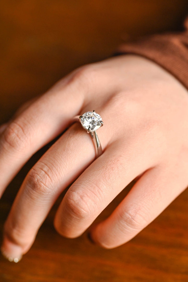 Round hidden halo lab grown diamond ring in jewelry gift box