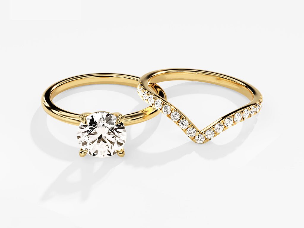 1.50CT Round Cut Solitaire F - VS Lab Grown Diamond Engagement Ring Set Curved Band - Doozy Diamonds