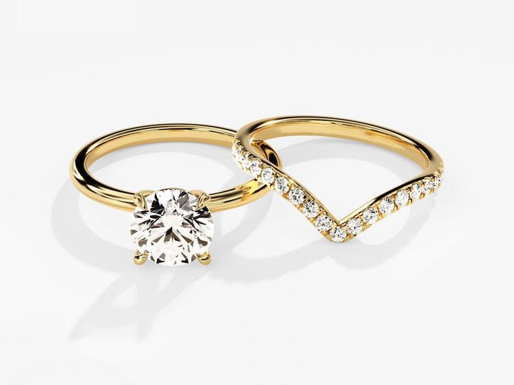 1.50CT Round Cut Solitaire F - VS Lab Grown Diamond Engagement Ring Set Curved Band - Doozy Diamonds
