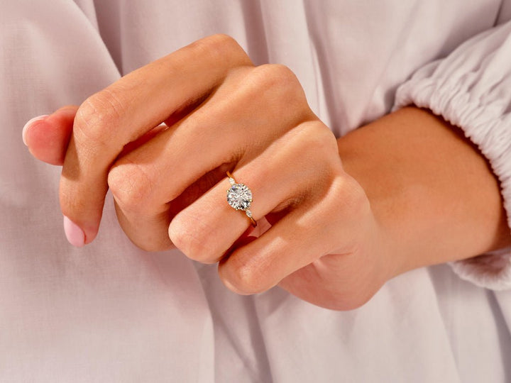 1.50CT Round Cut Cluster F - VS Lab Grown Diamond Engagement Ring Set - Doozy Diamonds