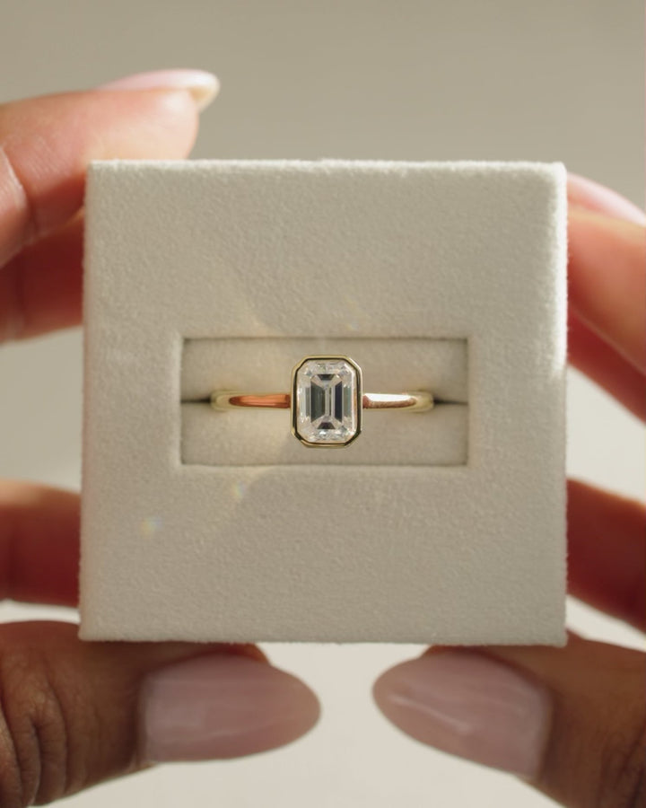 Shop emerald bezel lab grown diamond engagement ring