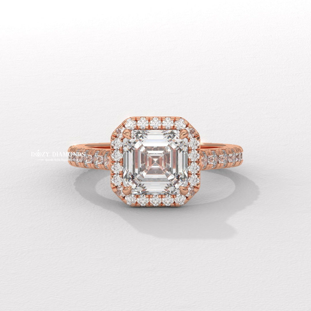 Shop asscher cut pave lab grown diamond engagement ring online