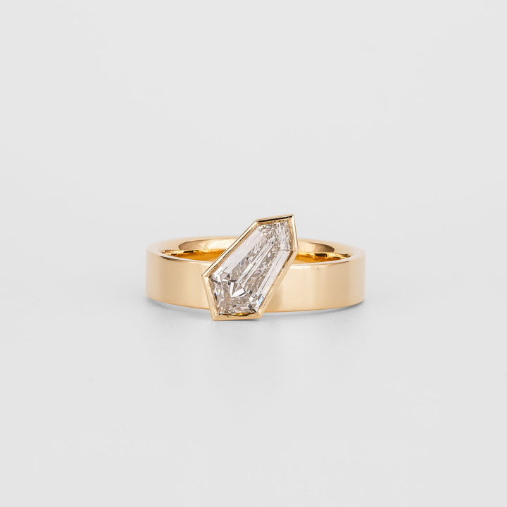 geometric engagement ring, modern bridal ring, luxury shield ring, engagement ring for her, bridal jewelry, wedding jewelry, luxury jewelry gift, modern romance ring, artisan engagement ring,